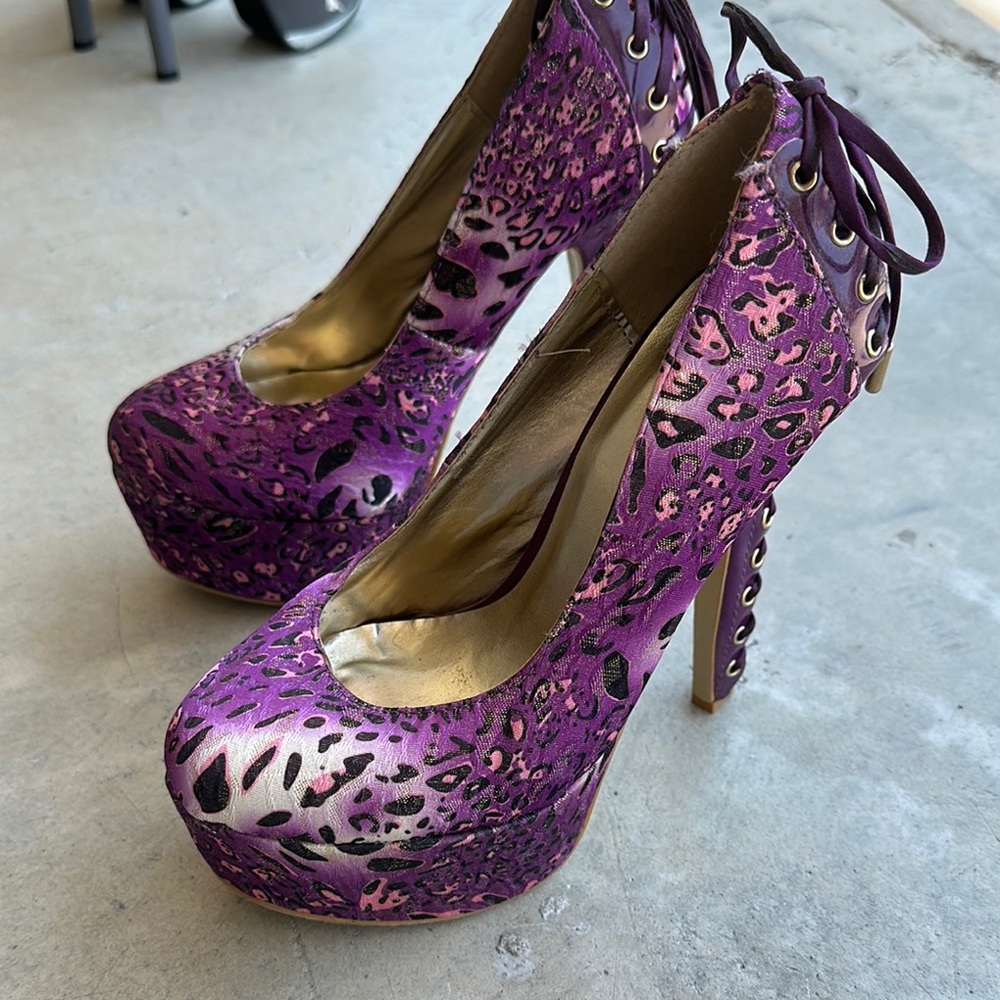 Alba Purple Animal Print Platform Heels